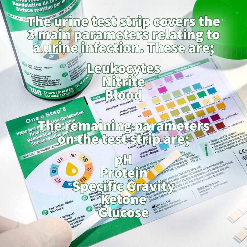 100 x Urine Test Strips for Infection Cystitis Testing Sticks, UTI, Nitrite, Leukocytes, 8 Parameter Urinalysis Multisticks - BeesActive Australia