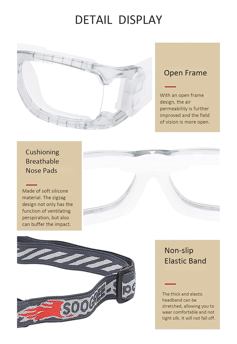 SooGree Sport Goggles Glasses Racquetball Goggles Basketball Soccer Football Sports Protective Goggles Men Women Gray Grame White Pad - BeesActive Australia