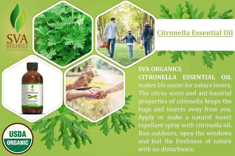 SVA Organics Citronella Essential Oil Organic USDA 4 Oz Pure Natural Therapeutic Grade Oil for Skin, Body, Diffuser, Candle Making - BeesActive Australia