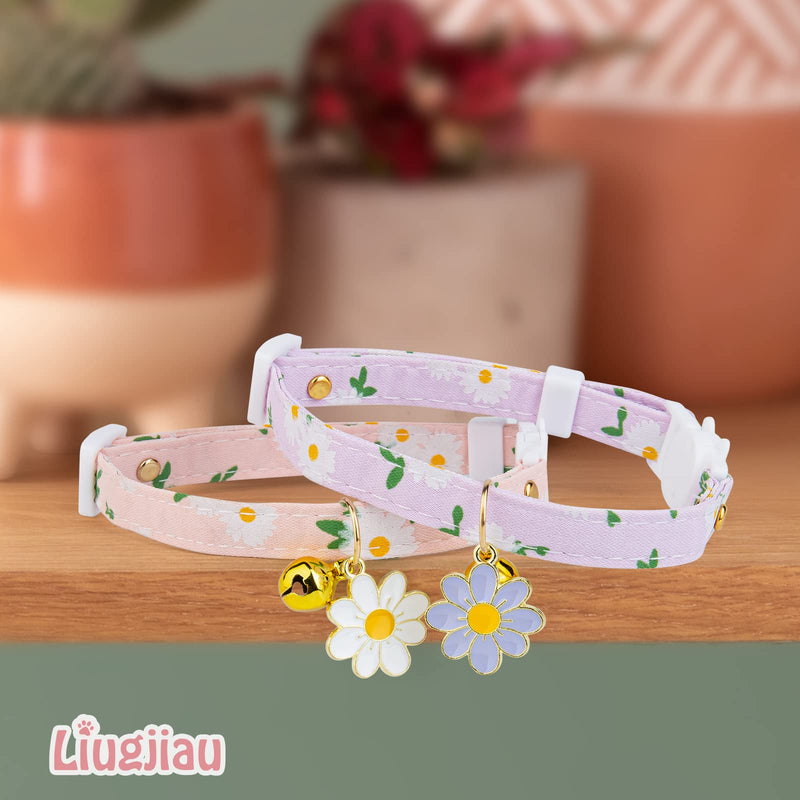 2 Pack Cotton Cat Collar Breakaway with Bell, Cute Cat Collar Kitten Collar,Ideal for Girl Cats Boy Cats Pink&Purple - BeesActive Australia