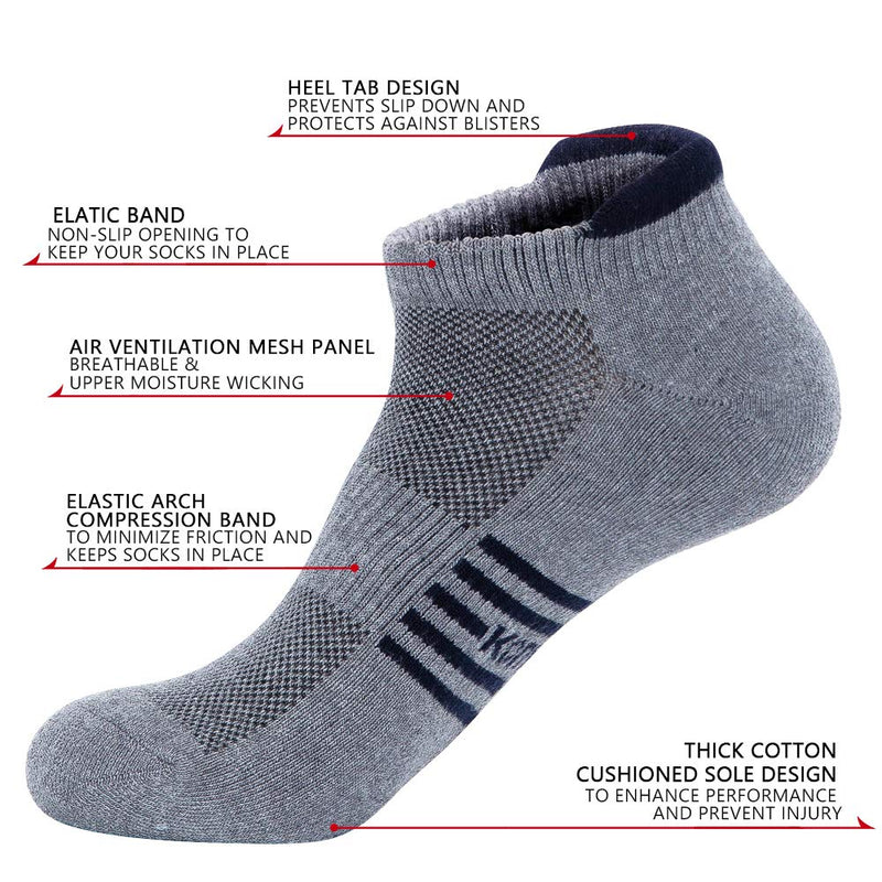 KONY Cotton Cushioned Ankle Socks for Men and Women - Low Cut Athletic Running Tab Socks (6 Pairs) Dark Gray Large - BeesActive Australia