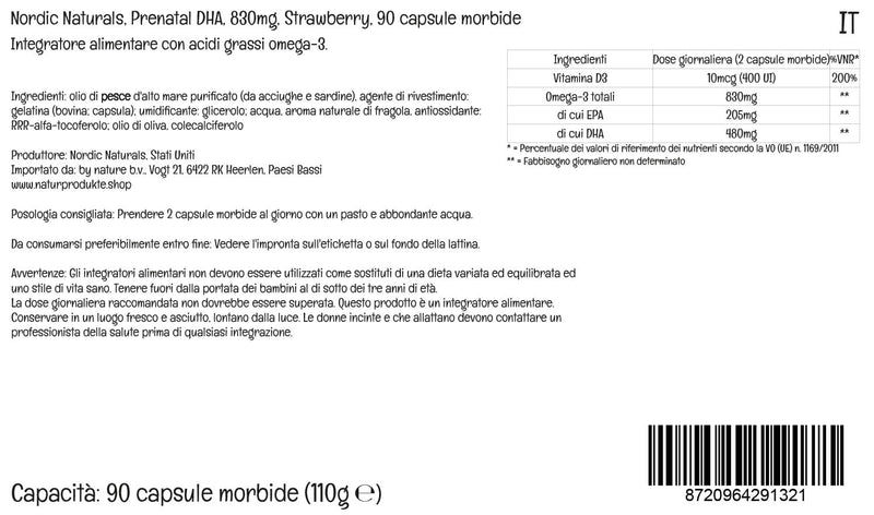 Nordic Naturals, Prenatal DHA, 830mg Omega-3 with EPA and DHA, High Dosage, Strawberry Flavour, 90 Softgels, Lab-Tested, Soy Free, Gluten Free, Non GMO - BeesActive Australia