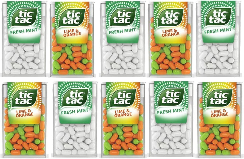 10 Pack Tic Tac Mints| 5 X Tic Tac Fresh Mints 16g and 5 X Tic Tac Lime & Orange 16g - BeesActive Australia