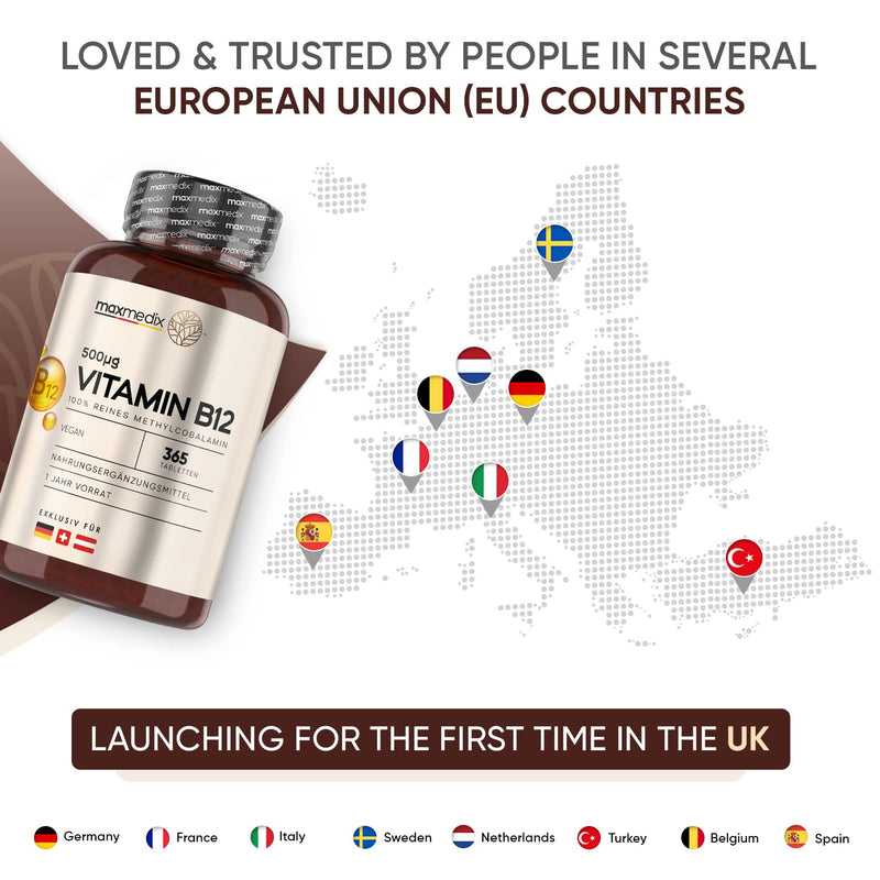 Vitamin B12 Tablets High Strength - 365 Vegan Energy Tablets (1 Year Supply) - Fatigue and Tiredness Supplements - Gluten-Free & Non-GMO Methylcobalamin B12 Supplement for Immunity - Made in The UK - BeesActive Australia
