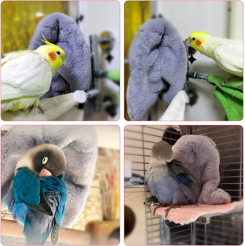 Corner Fleece Bird Blanket for Cage, Cozy Bird Bed Warmer Parrot House Cage Hanging Hammock Toy, Small Animals Shelter Plush Bedding, Cuddle Nest Hanging Toy for Parakeet Cockatiel Conure Lovebirds Grey-M - BeesActive Australia