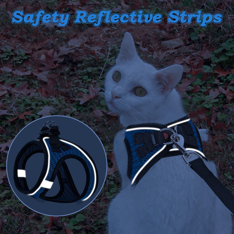 Cat Harness and Leash for Walking Escape Proof, Adjustable Kitten Vest Harness Reflective Soft Mesh Puppy Harness for Outdoor, Comfort Fit, Easy to Control S Blue - BeesActive Australia