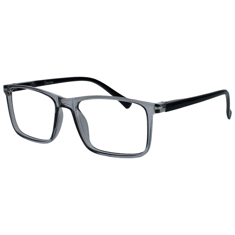Opulize Ink Reading Glasses 2 Pack Large Rectangular Frame Black Transparent Grey Spring Hinges Scratch Resistant Mens Womens RR4-17 +1.50 +1.50 Magnification Black Front Blue Arms / Grey Front Black Arms - BeesActive Australia