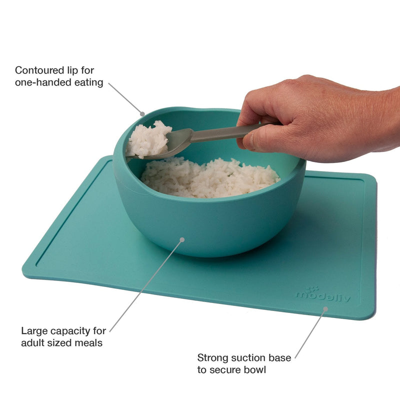 Modaliv Scoop Bowl with Silicone Placemat Suction Base (35oz/1000ml) - Non-Skid - No Spill - Food Grade Silicone - Dishwasher and Microwave Safe - BeesActive Australia