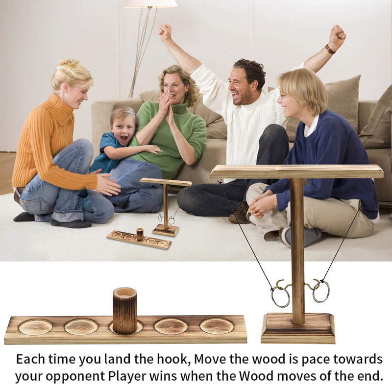 Hook and Ring Game Handmade Wooden Toss Game Screw Fixed Ring Toss Game Ring Toss Tabletop Game Party Games Backyard Games for Kids and Adults carbon black - BeesActive Australia