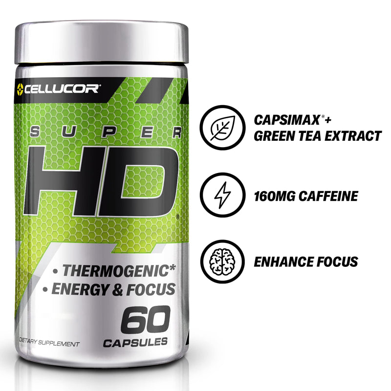 Cellucor Super HD for Men & Women - Enhance Focus and Increase Energy - Capsimax, Green Tea Extract, 160mg Caffeine & More 60 Servings - BeesActive Australia