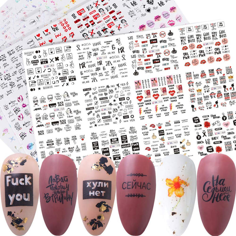 36 Sheets Fashion Nail Stickers Decals Water Transfers Flower Love Lips Letters Sexy Woman Love Couple Nail Sticker Design for Women Girls Valentine's Day Decoration Manicure Tips - BeesActive Australia