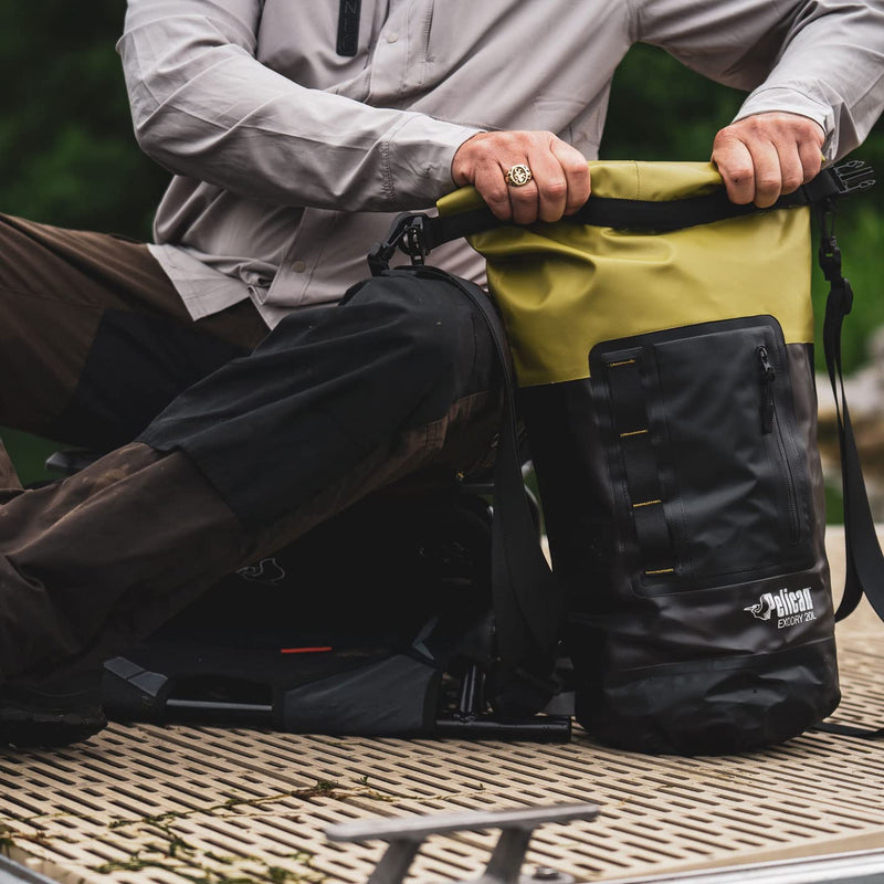 Pelican - ExoDry 20L Medium Drybag - Black - Waterproof - Shoulder Straps - Thick & Lightweight - Roll Top Dry Compression - Keeps Gear Dry for Kayaking, Rafting, Hiking, Fishing - BeesActive Australia