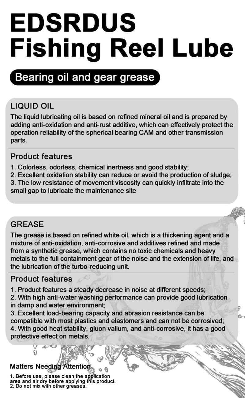 EDSRDUS Reel Care Combo Fishing Reel Oil & Grease Kit for Fishing Reel Maintenance, Spinning Reel & Bearing Maintenance Oil, Set for All Types of Fishing Reels 0.64OZ (20ml) x2 Pack 0.68 OZ(20ml)x2 Pack - BeesActive Australia