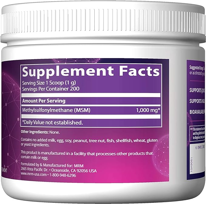 MRM MSM Crystal 1 000mg 200g 7 05oz - BeesActive Australia