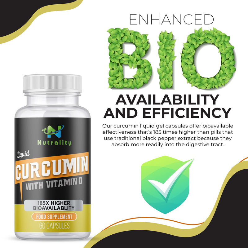Nutrality Liquid Turmeric Curcumin Supplement, 1000mg per Serving, NovaSOL Extra Strength and Bioavailable Natural Anti-Inflammatory with Vitamin D3 - BeesActive Australia