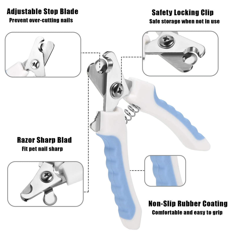 Mudder 4 Pieces Dog Nail Clippers Kit Dog Cat Pets Nail Clippers and Trimmers with Safety Guard to Avoid Over Cutting and Nail File for Large and Small Animals (Blue and White) - BeesActive Australia