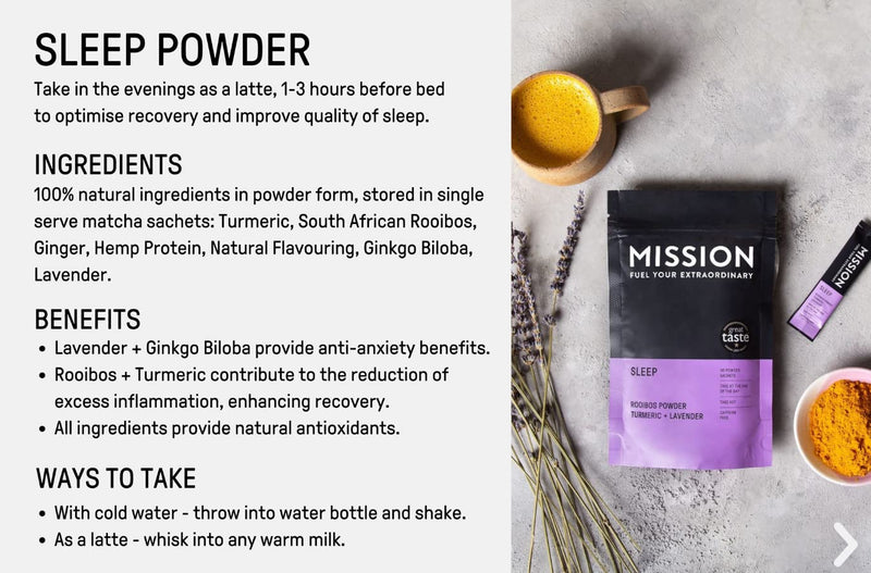 Sleep Matcha Tea (10 Sachets) | Rooibos Powder with Turmeric & Lavender 10 Count (Pack of 1) - BeesActive Australia