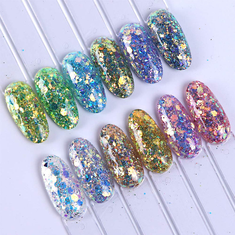 SILPECWEE 6 Boxes Holographic Nail Sequins Set Chunky Glitter Nail Art Powder Dust Make Up DIY Design Manicure Decorations NO2 - BeesActive Australia