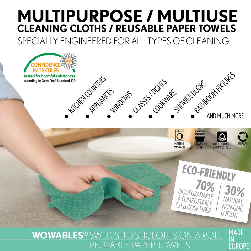 LOLA Swedish Dishcloths for Kitchen - 30 Pack, Ultra Absorbent Eco Friendly Cleaning Cellulose Sponge Dish Cloths, No Odor, Reusable Paper Towels, Washable, 10.625" x 9.75" Made in Germany Mint Green - BeesActive Australia