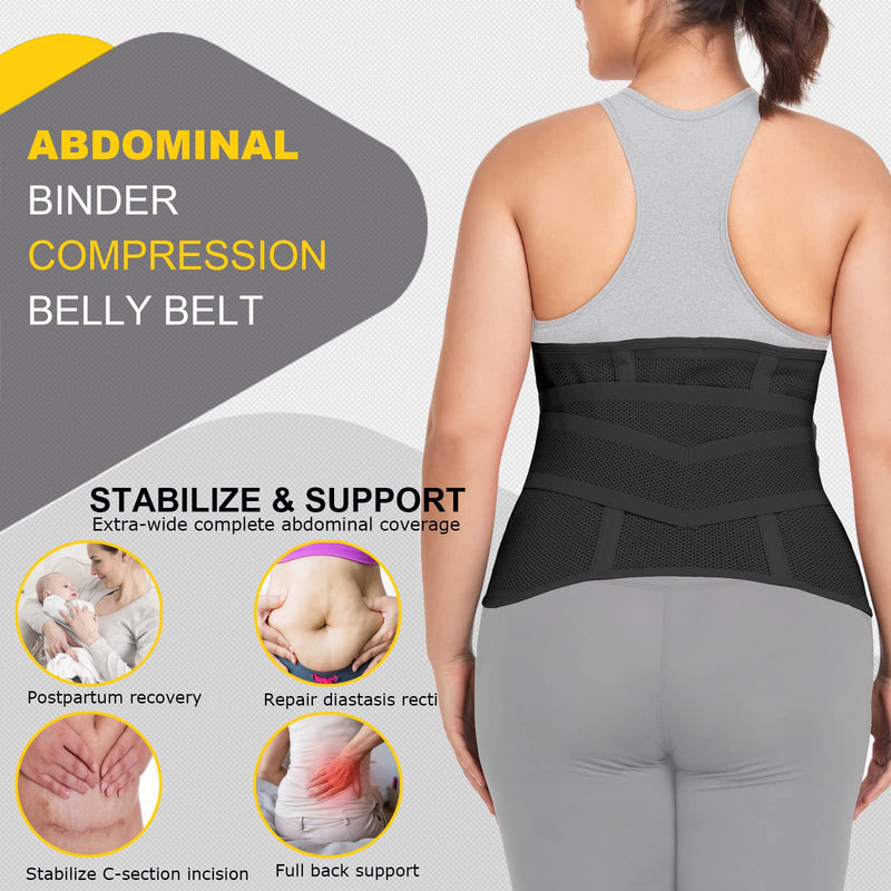 QEESMEI Postpartum Belly Band Abdominal Binder Post Surgery C-section Belly Binder Wrap Girdle Recovery Belt Back Support (Large, Black) Large - BeesActive Australia