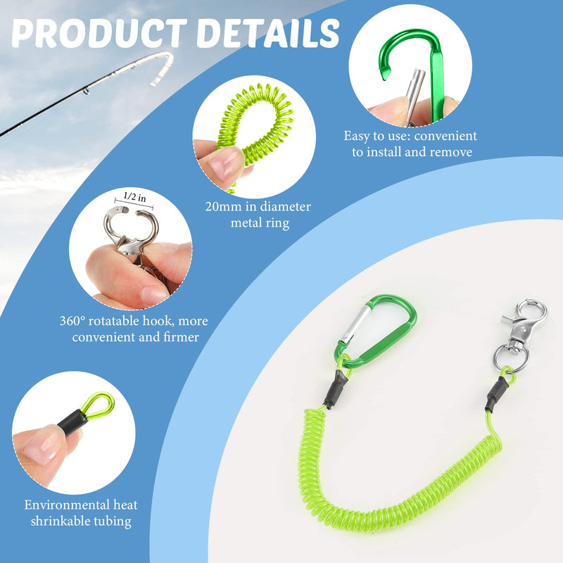 6 Pack Heavy Duty Fishing Lanyard Steel Wire Coiled Lanyard Kayak Retractable Tool Leash Fishing Rod Safety Lanyard Fishing Gear Lanyard Tether Accessories with Alloy Clips for Pliers Boating Green - BeesActive Australia