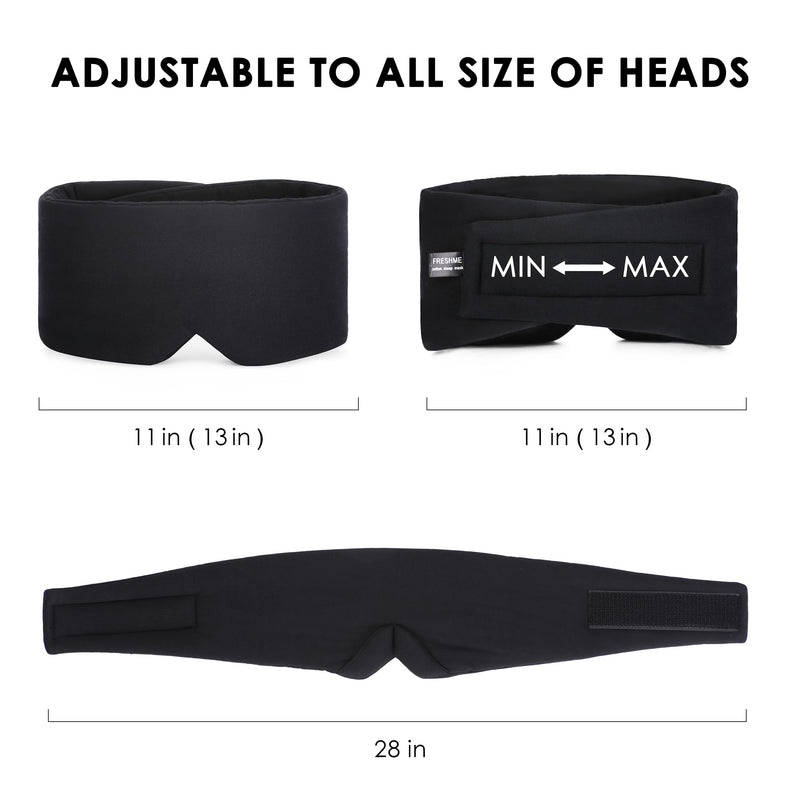 FRESHME Sleep Mask Blackout - Handmade Cotton Sleep Mask for Women Men Eye Mask for Sleeping Black Soft Eye Cover for Sleeping with Adjustable Veclro Breathable Eye Blindfold for Night Nap Travel - BeesActive Australia