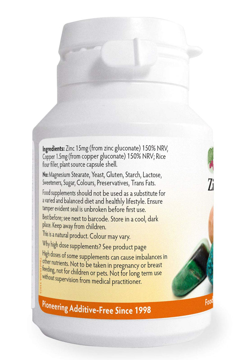Zinc Complex 15mg 90 Capsules, Without Magnesium Stearate, Zinc contributes to The Normal Function of The Immune System & to The Maintenance of Normal Skin, Hair & Nails, Made in Wales - BeesActive Australia