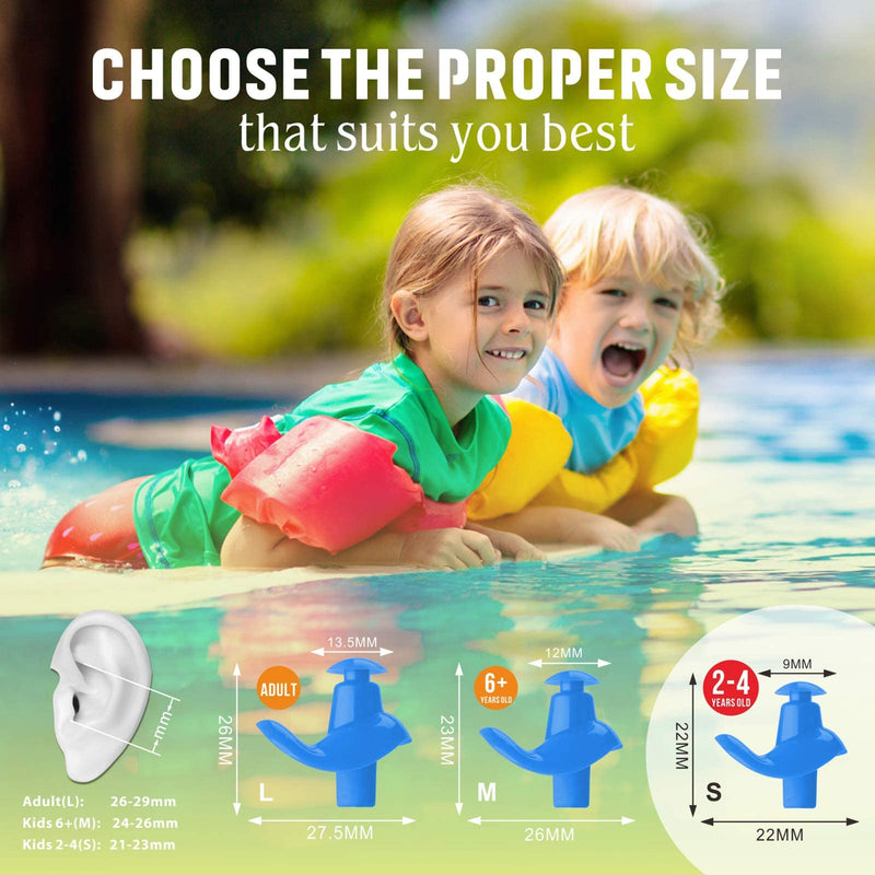 Hearprotek 2 Pairs Swimming Ear Plugs for Kids, Soft Silicone Reusable Water earplugs for Kids Swimming Bathing and Other Water Sports (Blue) - BeesActive Australia