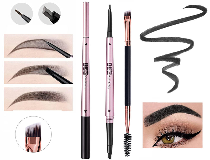 Mihqy 2 PCS Eyebrow Pencil with Brow Brush, Dual Ended Eyebrow Pen, Automatic Makeup Cosmetic Tool（Black) 2PCS Black - BeesActive Australia
