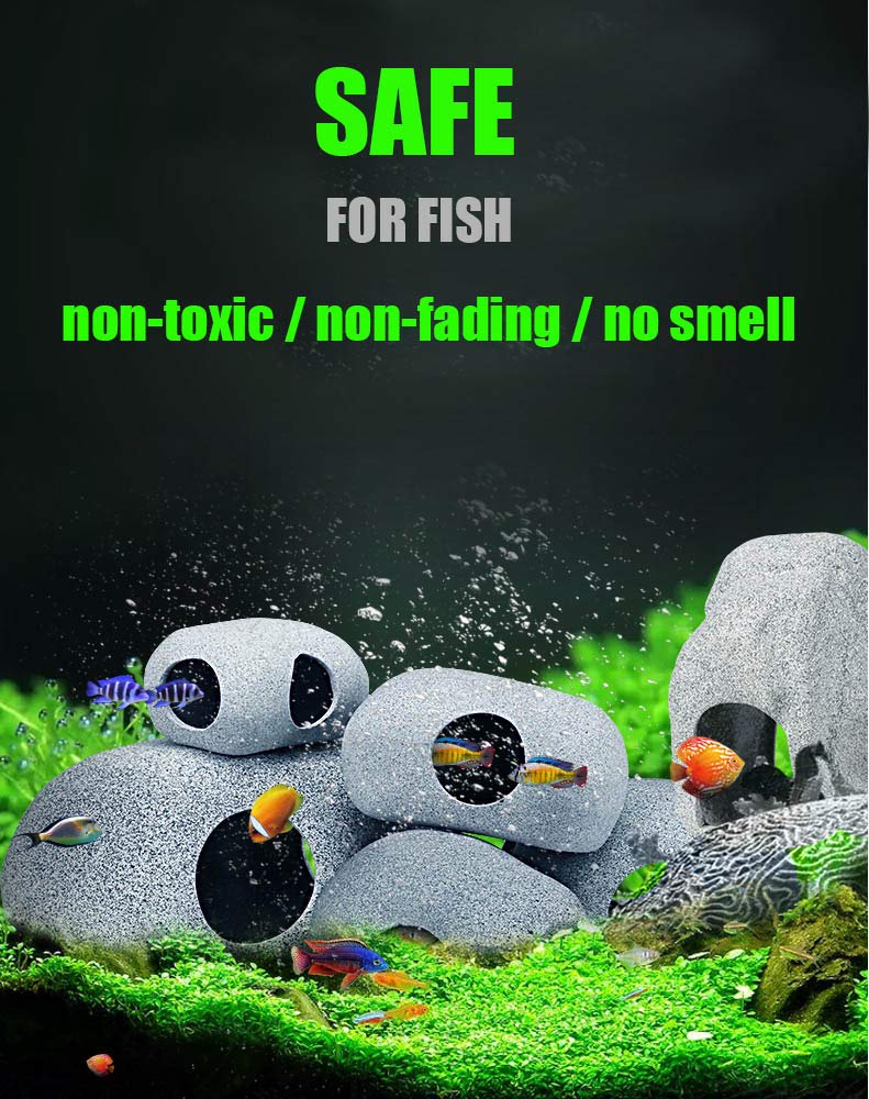 SpingSmart Aquarium Hideaway Rocks for Aquatic Pets to Breed, Play and Rest, Safe and Non-Toxic Fish Tank Ornaments, Ceramic Decor Rocks for Aquascape 3.7"x2.7"x2"(1pc) - BeesActive Australia