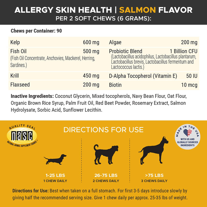 PetHonesty Allergy Skin Health - Fish Oil for Dogs with Omegas, DHAGold, Flaxseed, Probiotics for Itch-Free Skin, Shiny Coats, Helps Reduce Shedding - Soft Chews for Healthy Skin & Coat Salmon - BeesActive Australia