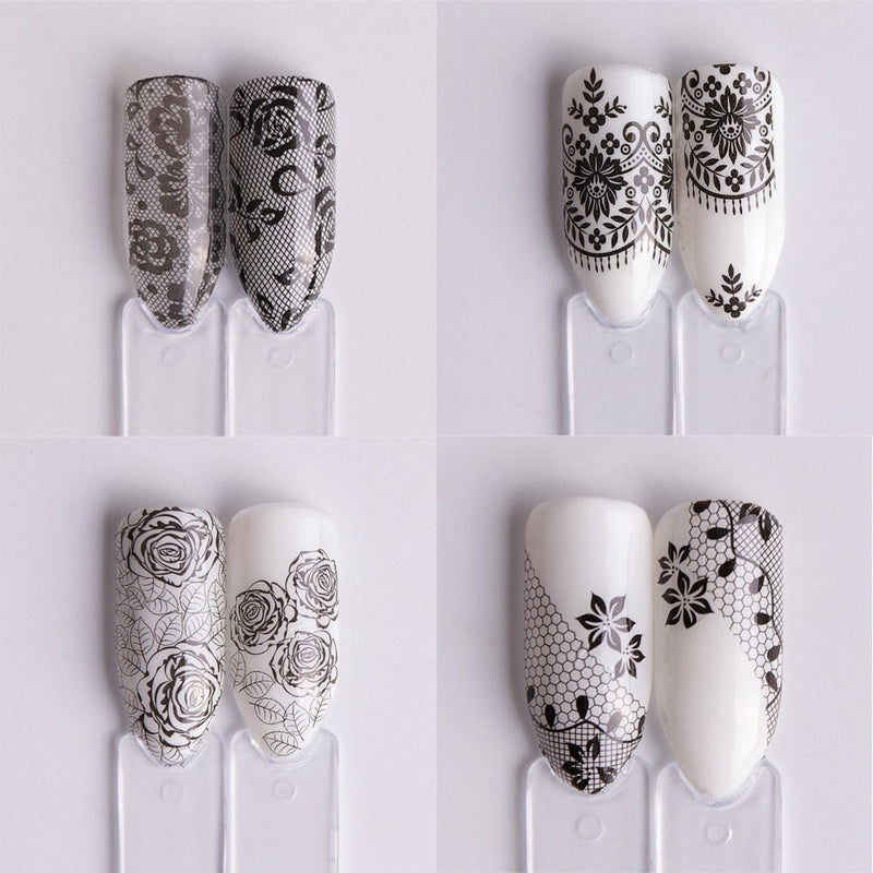 Valuu 40 Sheets Nail Art Stickers Water Transfer Nail Decals Black Lace Flower Series Design Manicure Tips，Nail Tips DIY Toenails Nail Art Decorations Accessories - BeesActive Australia