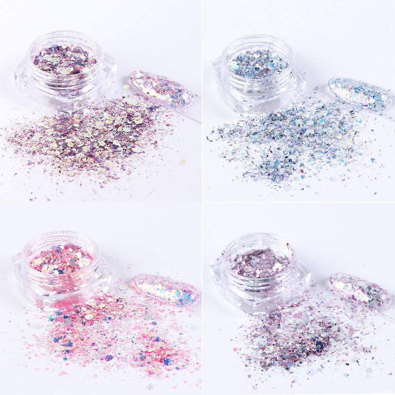 8 Boxes Nail Glitter Sequins Set Holographic Nail Glitter Mermaid Powder Flakes Shiny Charms Hexagon Nail Art DIY Sparkly Nail Acrylic Nails Tools Tips Decoration designs women Manicure accessories - BeesActive Australia