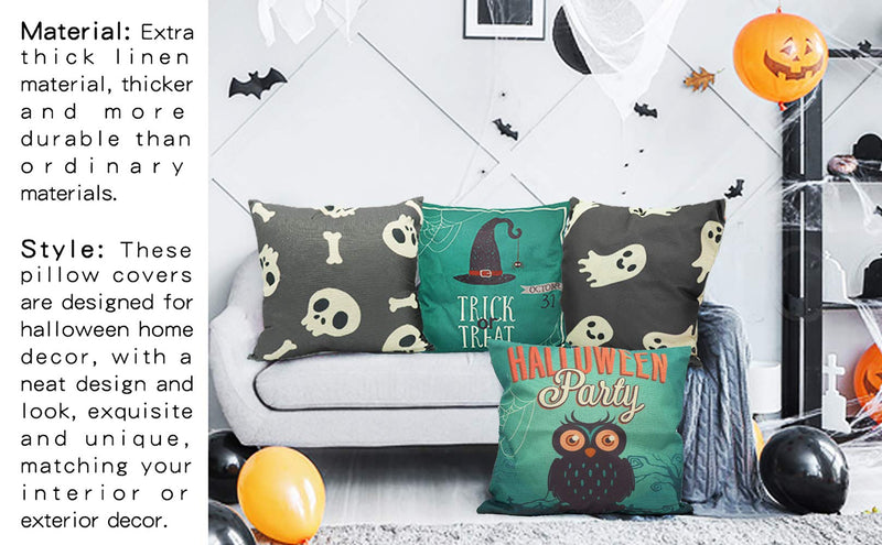 Fall Halloween Couch Throw Pillow Covers 18 x 18 Inch Set of 4 Square Cotton Linen Cushion Cases for Home Sofa Bed Decor Indoor Outdoor Decorations - BeesActive Australia