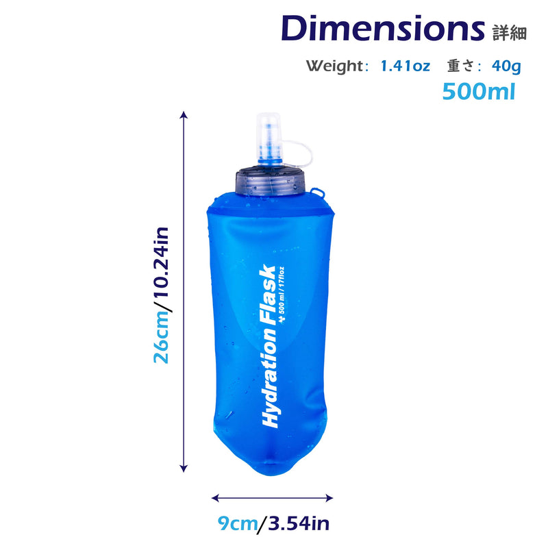 [AUSTRALIA] - Azarxis TPU Soft Flask Running Collapsible Water Bottles BPA-Free Running Flask for Hydration Pack - Ideal for Running Hiking Cycling Climbing 500ml/16.9oz - 2 Pack - Blue 