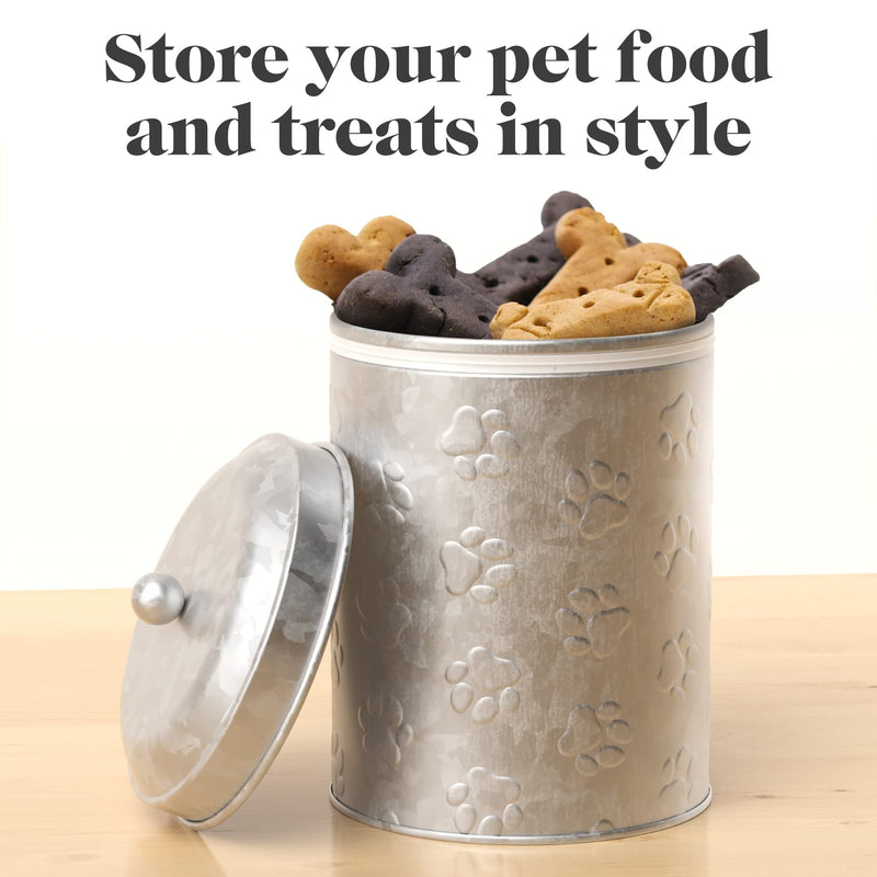 Amici Pet Puppy Paws Galvanized Metal Food Canister, Small, 64oz - BeesActive Australia