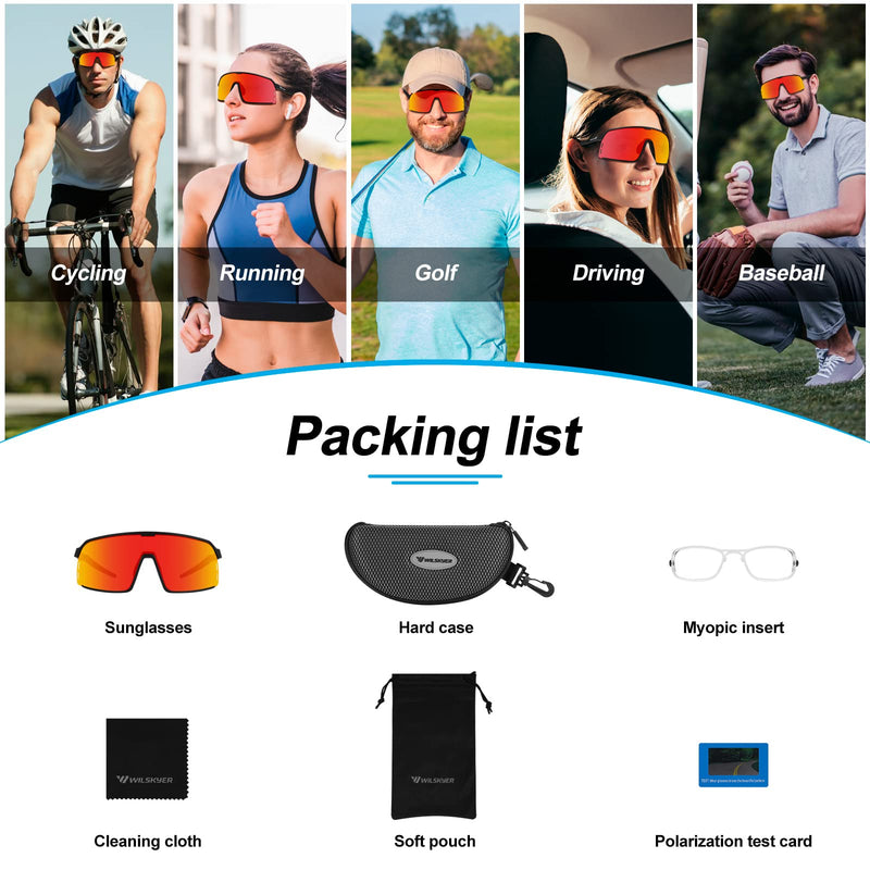 WILSKYER Cycling Glasses Polarized Sport Sunglasses for Men Women Baseball Fishing MTB Black Frame Red Lens - BeesActive Australia