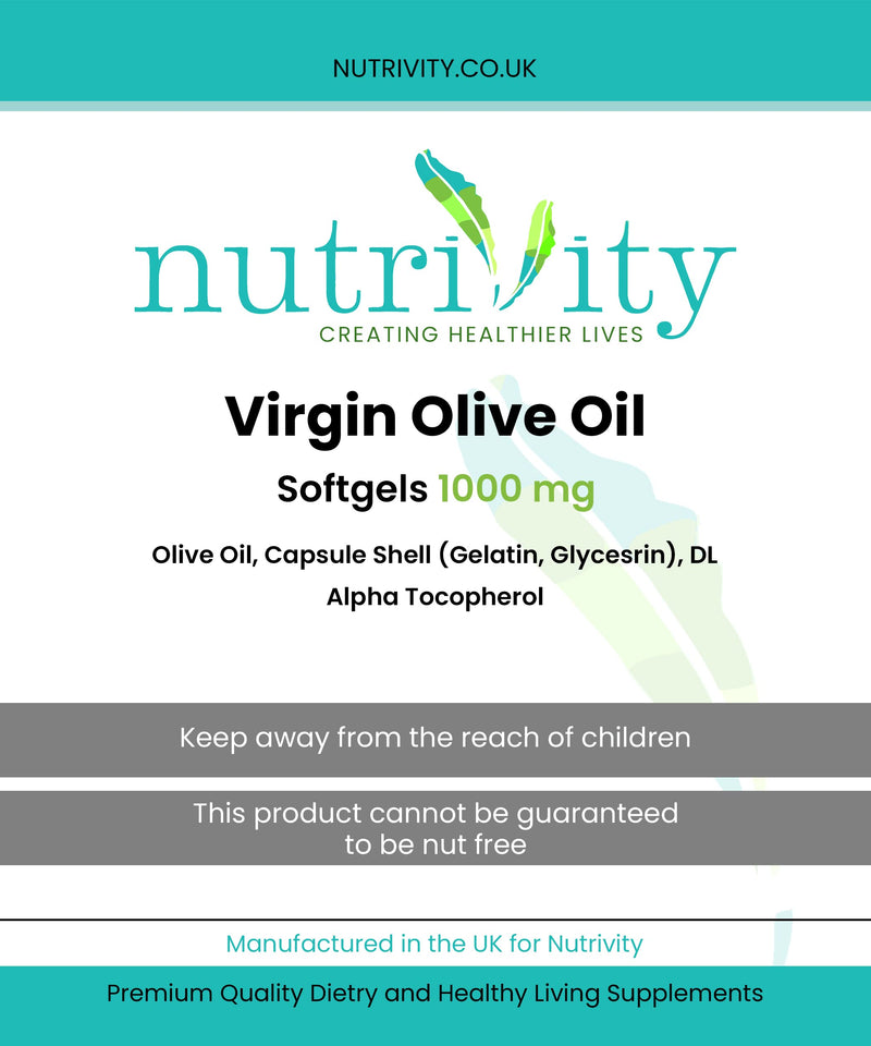 Virgin Olive Oil High Strength 1000mg Soft Gels Omega 3 6 for Health Heart by Nutrivity � UK Manufactured to GMP Standards (240) - BeesActive Australia