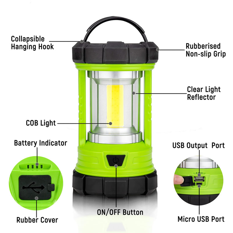 Rechargeable Camping Lantern, 3000LM 5 Light Modes Camping Light 4400 Capacity Phone Charger LED Impact-Resistant Flashlight Lantern Portable Waterproof Hurricane Lanterns for Emergency(Pale Green) Pale Green - BeesActive Australia
