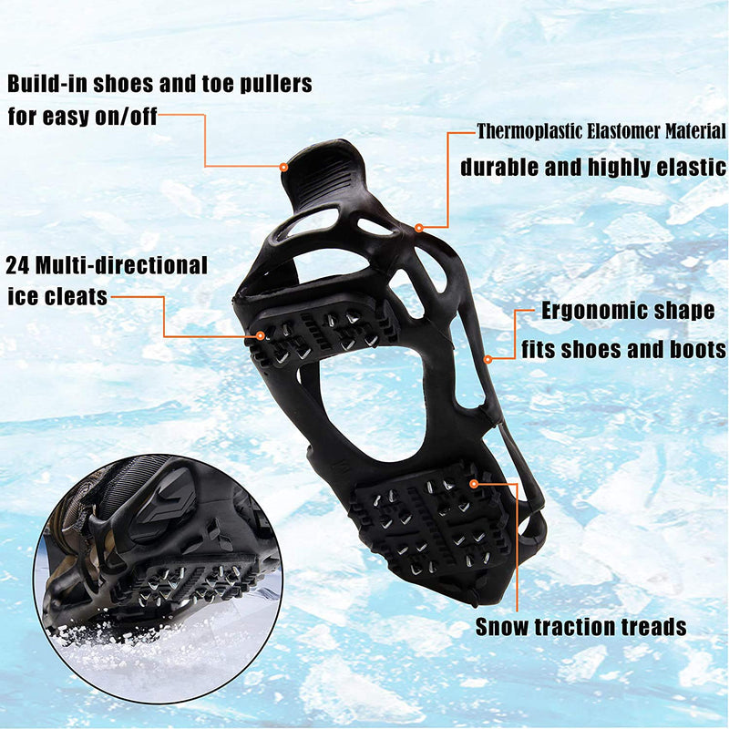 AGOOL Ice Cleats Snow Traction Cleats Crampon for Walking on Snow and Ice Non-Slip Overshoe Rubber Anti Slip Crampons Slip-on Stretch Footwear 24 Steel with Velcro Strap Medium(5.5-7 men/7-8.5 women) - BeesActive Australia
