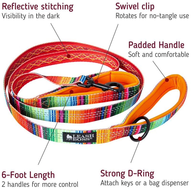 Leashboss Double Handle Dog Leash, Pattern Collection, 6Ft Reflective Dog Leash with Two Padded Handles for Large Dogs or Medium Dogs That Pull 6 Ft x 1" Wide Orange - Blanket - BeesActive Australia