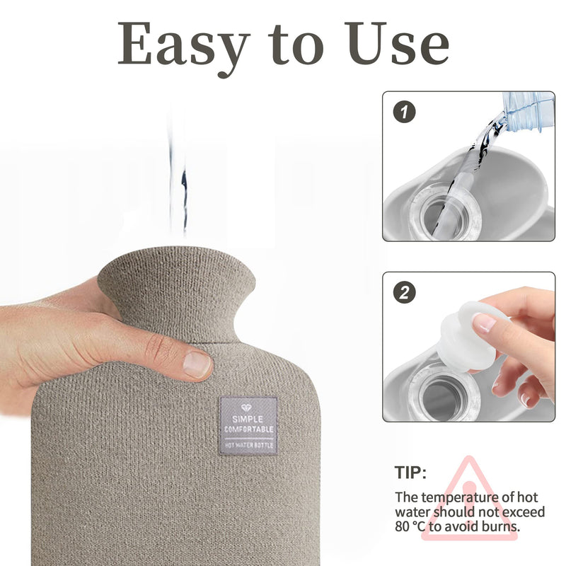 Small Hot Water Bottle with Knitted Cover, 1L Large Capacity Hot Water Bag with Removable and Washable Soft Cover for Pain Relief, Neck and Shoulders, Great Gift for Women, Men, Kids (1L-Light Grey) 1L-Light Grey - BeesActive Australia