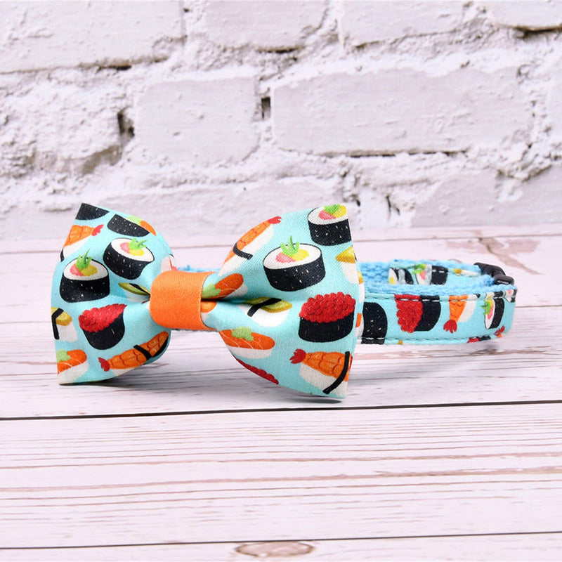 CSSPET Cat Collar Bow Tie with Bell, Unique Design Pattern, Safety Breakaway Buckle Bowtie Collar X-Small Sushi - BeesActive Australia