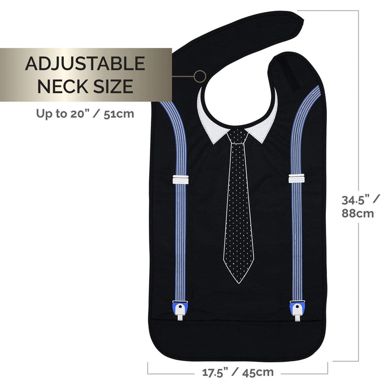 Modaliv Adult Bib for Men - Embroidered Waterproof Clothing Protector with Crumb Catcher - Reusable - Machine Washable (Tie and Suspenders) - BeesActive Australia