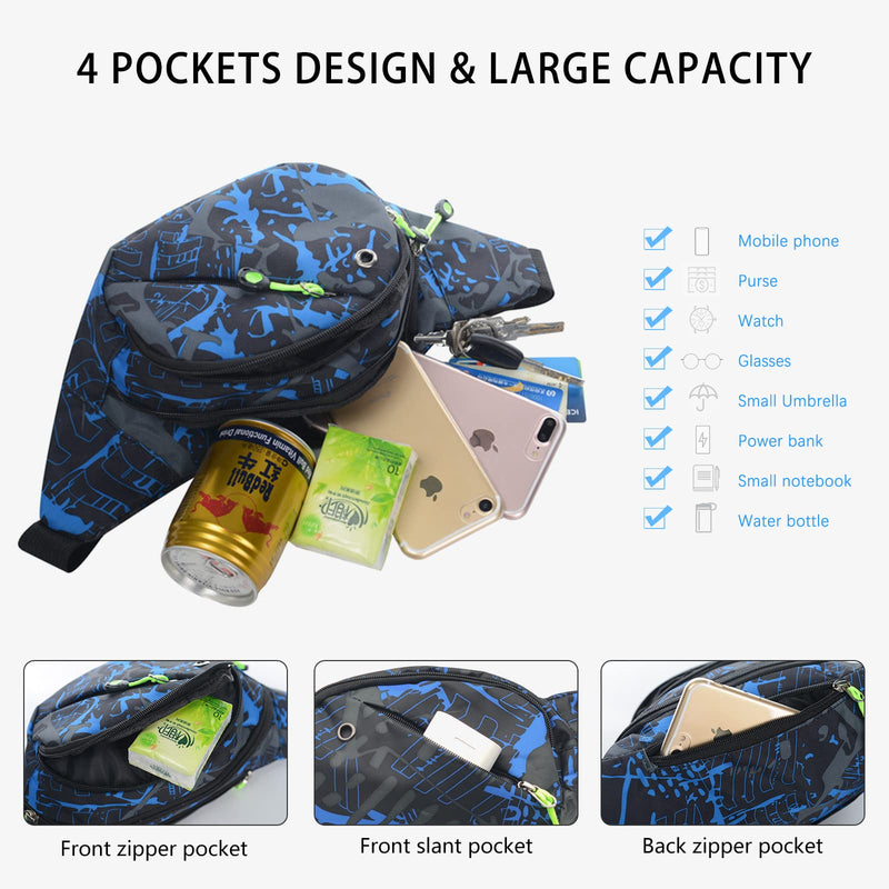 Fanny Pack for Men Women - Long Keeper Multifunction Waist Bag Water Resistant Chest Bag Adjustable Belt Walking Running (Blue) Blue - BeesActive Australia