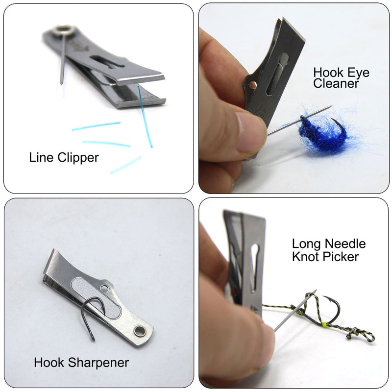 SAMSFX Fishing Tippet Line Nippers Fly Line Clippers Snips, Hook Eye Cleaner, Hook Sharpener with Zinger Retractors Line Nipper with Oval Retractors - BeesActive Australia