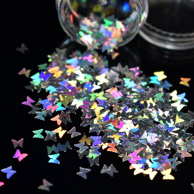 EchiQ Splarkly Laser Butterfly Nail Sequin Acrylic Paillettes Holographic Nail Sparkle Glitter Sheets Tips Nail Art Decoration - BeesActive Australia