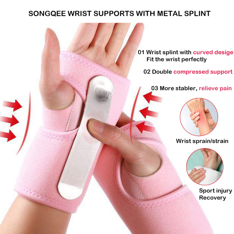 Wrist Splint for Carpal Tunnel, Provides Wrist Support Brace for Joint Pain, Arthritis, Tendonitis, Adjustable Strap Hand Support Stabilizer for Fractures, Sprains, Relieves Pain Promote recovery Right Hand Pink - BeesActive Australia