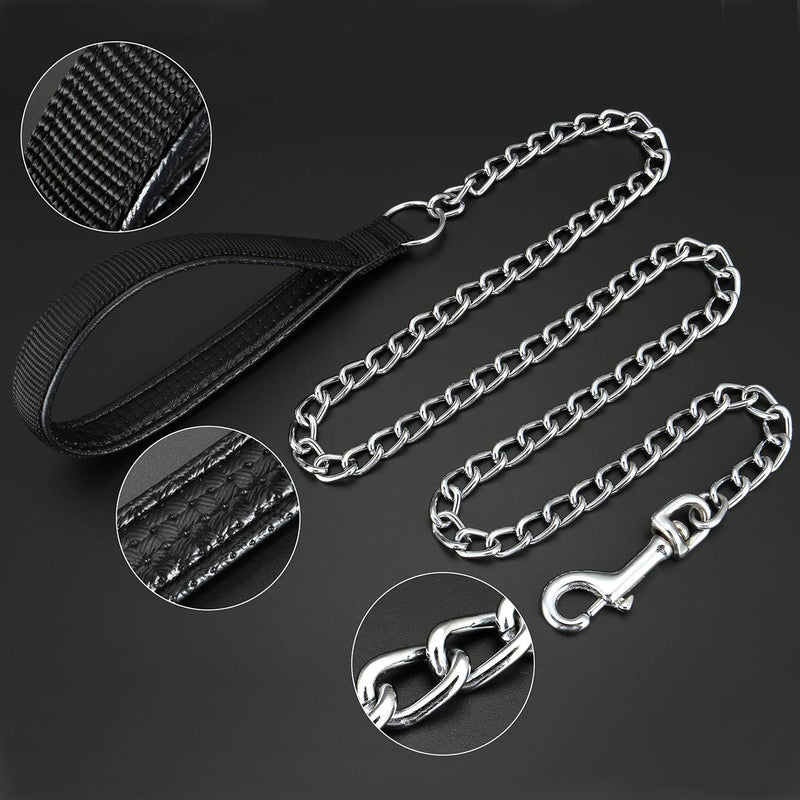 Mogoko Metal Dog Leash, Heavy Duty Chew Proof Pet Leash Chain with Padded Handle for Outdoor Training 4.0 Foot Black - BeesActive Australia