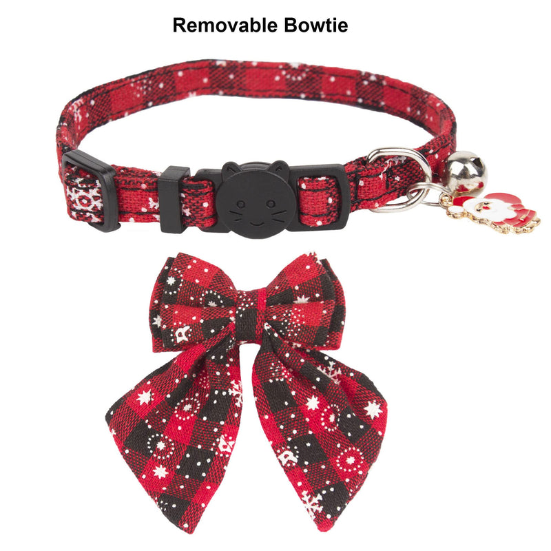 ADOGGYGO Christmas Cat Collars Breakaway with Stylish Bow, 2 Pack Red Green Plaid with Snowflake Christmas Kitten Collar with Bell, Removable Bowtie Cat Christmas Collar for Cats Kittens - BeesActive Australia